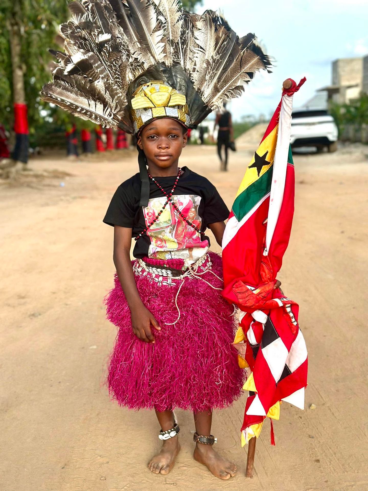 Chief Justice in feathered ceremonial headdress